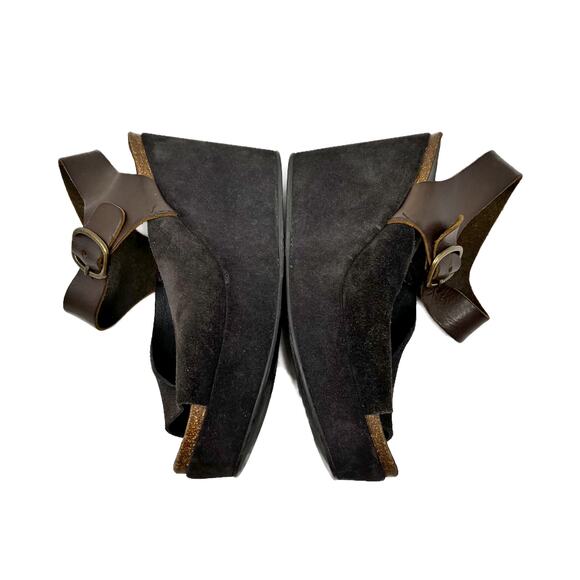 Pedro Garcia Leather + Suede Peep-Toe Wedge Sandals Brown IT 37.5 US 7.5 - Picture 5 of 12